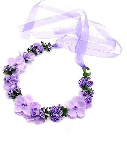 Blumenkranz Haare, Blumenkranz Haarschmuck Hochzeit Braut Haarschmuck Flower Headband Purple für Strand Hochzeit Braut Fotografie Party Muttertag (Lila)