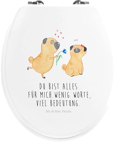 Mr. & Mrs. Panda Motiv WC Sitz Mops Verliebt - Geschenk, Vierbeiner, Toilettendeckel, Hund, Liebesspruch. Verlobt, Toilette, Möpse, Haustier,