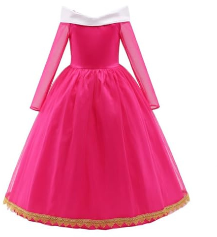 Lito Angels Deguisement Robe au Bois Dormant Princesse Aurore Costume pour Enfants Filles, Taille 4-5 Ans, Rose vif