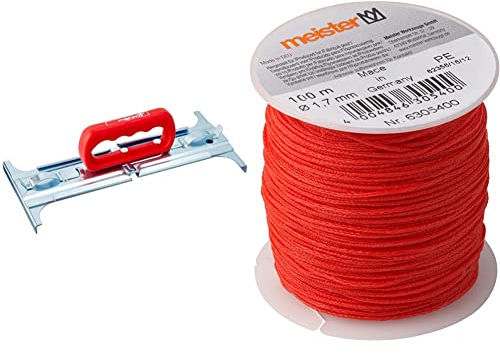 Meister Plattenheber - Geeignet für 30-50 cm Platten - 25 kg Tragkraft - Einfache Handhabung - Ergonomischer Handgriff / 4408000 & Maurerschnur rot - 100 m Länge - Ø 1,7 mm -6305400