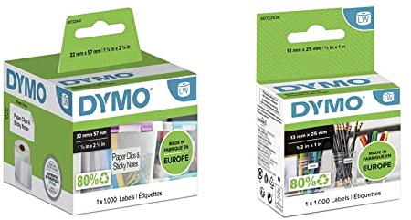 DYMO LW-Mehrzwecketiketten | 57 mm x 32 mm | Rolle mit 1.000 Etikettenband & Kleine DYMO LW- Mehrzwecketiketten | 13 mm x 25 mm | Rolle mit 1.000 leicht ablösbaren Etikettenband | selbstklebend |