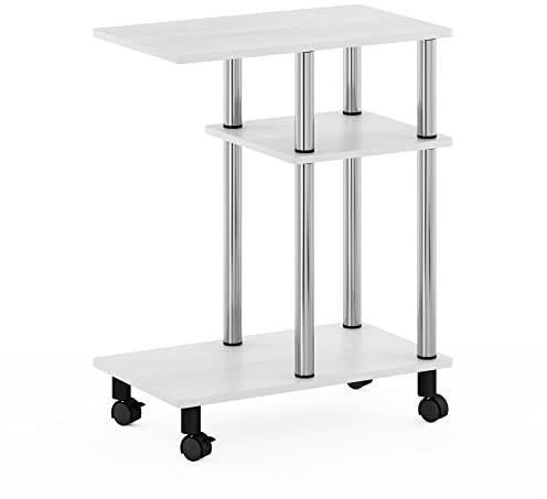 Furinno Turn-N-Tube U-förmiges Sofa Beistelltisch mit Rollen, Weiß/Eiche, Edelstahlrohre