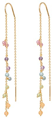 Pernille Corydon Rainbow Earchains Gold - Ohrringe Durchzieher Ohrketten Damen mit farbigen Steinen - Sterling Silber 925 Vergoldet - 70 mm - e-854-gp