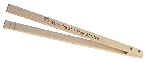 Premium Grillzange mit Gravur aus Holz - personalisiert mit Name oder Spruch + Motiv, als Geschenkidee für Köche und Grillliebhaber, zum Grillen, Braten, Kochen, Wenden