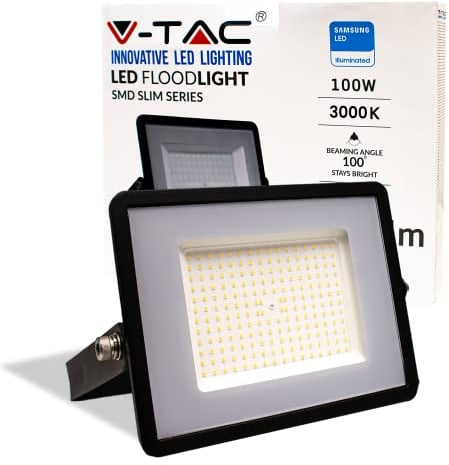 V-TAC Faro LED da Esterno con Chip Samsung 100W - [Ultima Generazione] - IP65-8200 Lumen - Proiettore LED Esterno Colore Nero - Impermeabile - Luce Bianca Calda