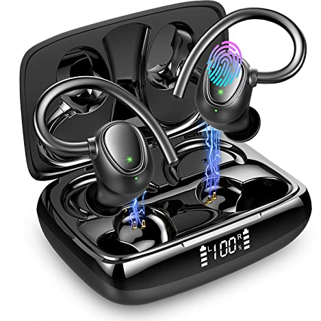 Drsaec Bluetooth 5.3 Kopfhörer Sport, Kopfhörer Kabellos In Ear Kopfhörer Bluetooth Stereo Bass, 48H Ohrhörer Komfort Fit Wireless Earbuds mit LED Ladebox, IP7 Wasserdicht Sport kopfhörer CVC8.0