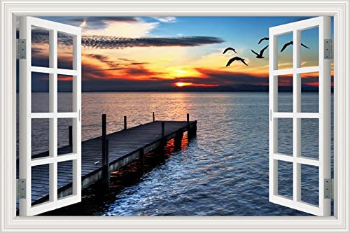 MUMUWUSG Vinyl 3D Wandaufkleber 160X120Cm Sonnenuntergang Himmel Meer Brücke Tapete Fototapete 3D Effekt Persönlichkeitskunst Wandbild Wandtapete Hauptdekorationen Für Wohnzimmer Schlafzimmer