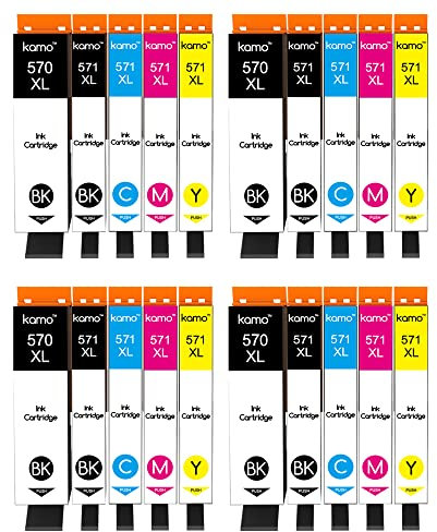 Kamo PGI-570 CLI-571 XL Druckerpatronen Kompatibel mit Canon 570XL 571XL Patronen Multipack (20er-Pack), für Pixma MG5750 MG5751 MG6850 MG6851 MG7750 MG7751 TS5050 TS5051 TS6050 TS6051 TS8050 TS9050