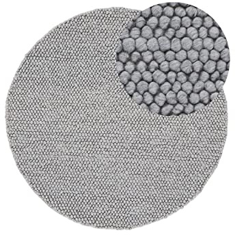 carpetfine Wollteppich Calo weicher Filzkugel-Teppich Rund Hellgrau Ø 120 cm für Wohnzimmer, Schlafzimmer & Kinderzimmer