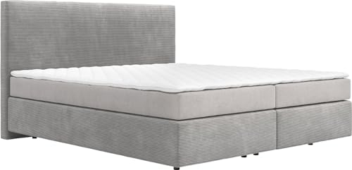 DELIFE Boxspringbett Dream-Well Cord Silbergrau 180x200 cm mit Matratze und Topper