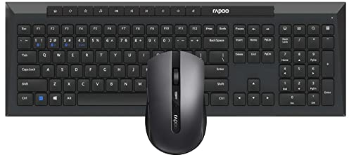 Rapoo - Tastiera e mouse wireless multimodale, con Bluetooth e connessione 2.4 GHz, connettività multi-dispositivo e tastiera resistente agli spruzzi, 8210 M, in nero