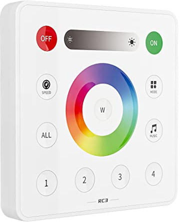 BTF-LIGHTING RC3 Wireless 2,4G RF 4 Zonen RGB RGBW Wandmontage Smart Panel Fernbedienung für RGB RGBW LED-Licht Angetrieben durch 3V(CR2032) Arbeit mit SP630E SP633E SP634E SP638E SP639E