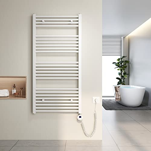Heilmetz Scaldasalviette elettrico bianco 120x60 cm,Radiatore elettrico con termostato digitale e funzione Timer per asciugamani,Asciugatore elettrico per asciugamani,600 W