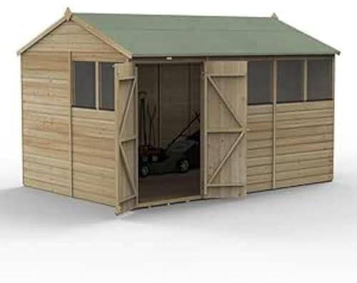 Forest Garden Beckwood 12x8 Reverse Apex Shed - 6 Windows - Double Door
