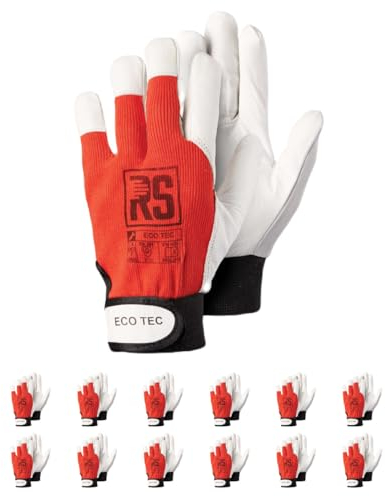 RS ECO TEC Premium Montage-Handschuhe aus Leder/Größe 11, 12 Paar/Rot-Weiss/aus hochwertigem Ziegenleder Montagehandschuhe/Handschuhe Arbeitshandschuhe