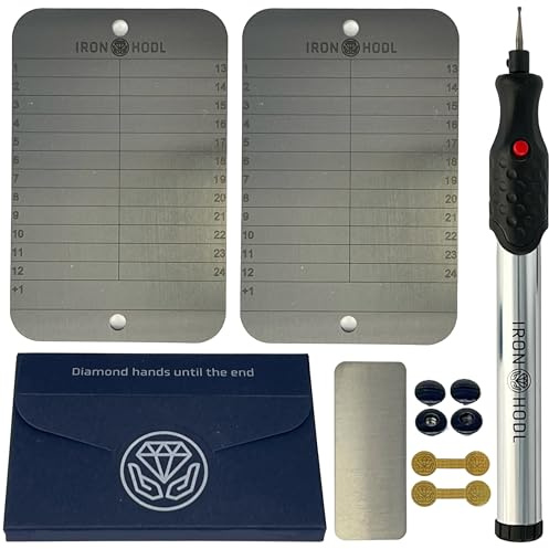IRON HODL - Bitcoin Wallet (2x 24+1) + Gravierstift silber + Testplatte | 2mm dickes Edelstahl Recovery Seed Phrase Ledger Bitcoin Miner Cold Storage Cryptos hardware wallet Krypto Metal Wallet