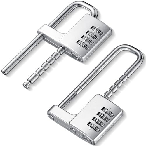 Gisafai Lot de 2 cadenas à combinaison en forme de U pour casier de gym, cadenas numérique à combinaison en métal à longue anse pour l'extérieur, l'école, les clôtures, les casiers de sport, la salle