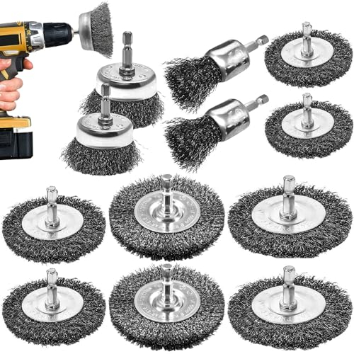 12Pcs Brosse Métallique Meuleuse, Fil D'Acier Inoxydable Brosse Metallique, Brosse Perceuse Nettoyage, Embout Polissage Visseuse avec Tige Hexagonale, L'éLimination de La Rouille, Corrosion, Peintur