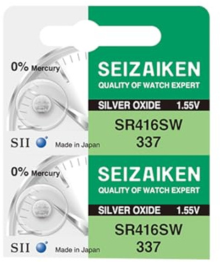 Seizaiken 337 SR416SW 1.55V 0% Hg Silver Oxide Watch Battery (2 Batteries) Made in Japan by Seiko