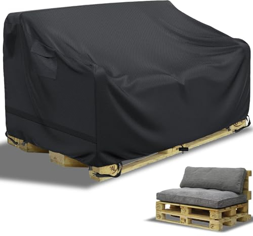 YBYHFAA Palettenbank-Abdeckung,Palettenbank-SchutzhüLle,600d Oxford Abdeckhauben für Paletten Sofa,mit DruckknöPfen und Klettverschluss Geliefert,Wasserdicht,Sonnenschutz,128 * 85 * 80cm,Schwarz