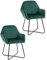 HOMCOM Modern Accent Chair, Velvet-Touch Fabric Upholstered Armchair with Metal Base for Living Room, Bedroom and Dinning Room, Set of 2, Green