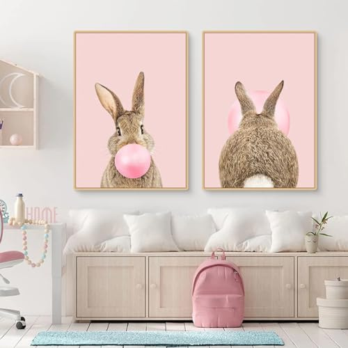 CULASIGN 2er Set Bilder Kinderzimmer Deko | Premium Kaninchen Poster | Ohne Bilderrahmen | Wandbilder Junge Mädchen | Babyzimmer Kinderzimmer Deko | Wandposter (CD,40x50cm)