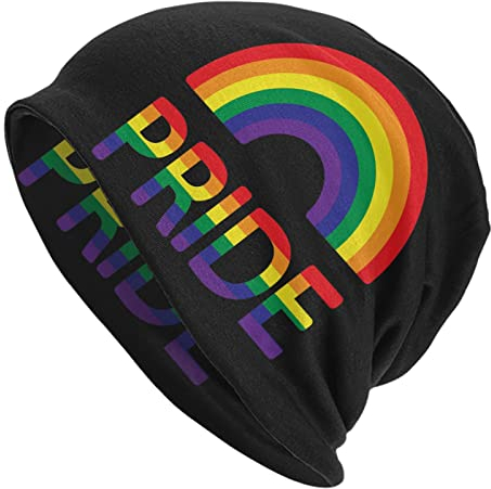 TORR LGBT Pride Regenbogen-Mütze, Totenkopfmütze, Krebskopfbedeckung, Strickmütze, Baggy Slouchy, Schal, Kappe für Damen und Herren, Lgbt Pride Rainbow, One size