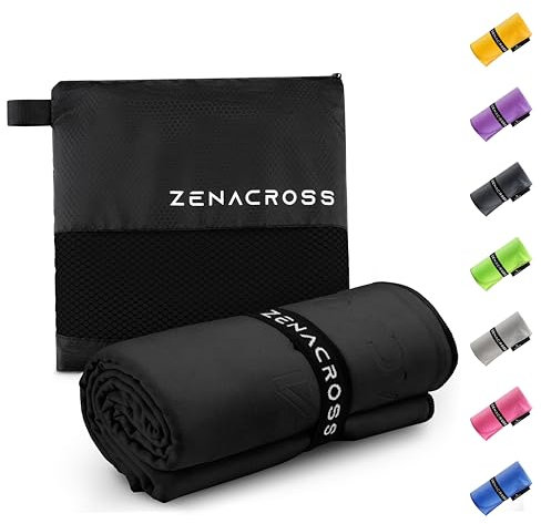 ZENACROSS Mikrofaser Handtuch mit Transportbeutel - Schnelltrocknendes und vielseitiges Fitness Handtuch - Sporthandtuch Größen XL - Schwarz - 90x180cm