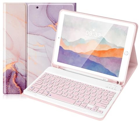 Lively Life Keyboard Case for iPad 9.7 inch, Detachable Bluetooth keyboard for iPad 6th Generation,5th Generation, Pro 9.7 inch, Air 2/1, Built-in Pencil Slot,UK Layout- Purple Marble