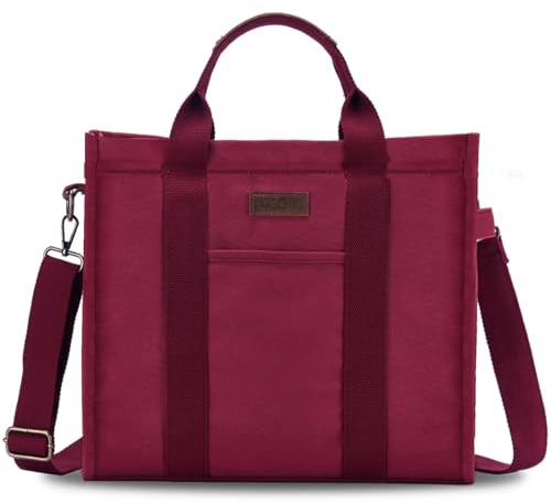 VASCHY Canvas Tote Bag, Umhängetasche Damen Crossboday Casual Wiederaufnahme Totes für Dame mit Reißverschluss Taschen Geldbörse Arbeit Rot