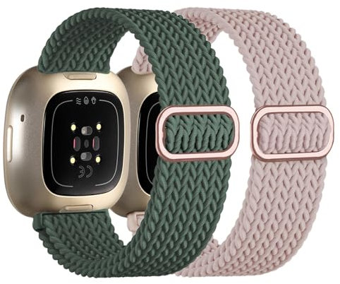 Zythtic 2 Stück Geflochtene Armband Kompatibel mit Fitbit Versa 4 /Fitbit Versa 3/Fitbit Sense/Sense 2 für Damen und Herren, Elastische Nylon Ersatzbänder für Versa 3/Versa 4/Sense/Sense 2,Farbe C