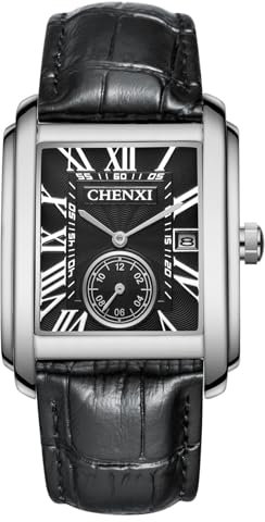 OIDEA Herren Armbanduhr Rechteckig aus Leder: Schwarz Römische Zifferblatt mit Datum Schwarz Echt Leder Armband Vintage Uhr mit Sekundenzifferblatt Herrenuhr Geschenk für Freund Bruder Vater