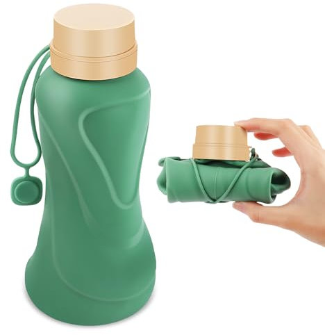 NAVTUE Collapsible Water Bottle, 650ml Foldable and Reusable Water Bottle for Travel, Gym, Hiking, Office, Camping (Green)
