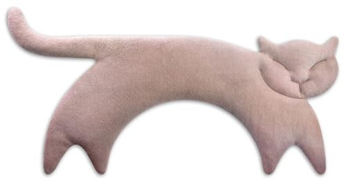 LESCHI Coussin chauffant micro ondes (47x23cm) en coton 100% bio, Chat rose, Bouillotte graines de blé 100% bio, Bouillotte micro-ondes idéale pour réchauffer cervicale, épaules, cou, nuque