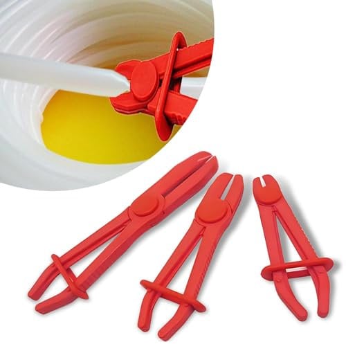 3 PCS Automobile Oil Line Hose Clamp Pliers, 3 Specifications of Plastic Flexible Hose Sealing Forceps, Gas Line Brake Hose Radiator Fuel Hose Pinch Clamp Kit, Universal Car Repair Tools (Red)