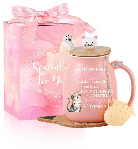 Friendship Gifts for Women Cute Cat Coffee Mugs Unique Best Friend Birthday Gifts for Women Her Girls Cat Lovers Ceramic Kawaii Coffee Tea Cup Special Christmas Friends Presents Galentines Gift