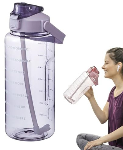 Bottiglia d'acqua da corsa per escursionismo – Bottiglia termica da 2 litri con cannuccia, bottiglia d'acqua fitness con marcature per atleti, borraccia impermeabile per attività all'aria aperta