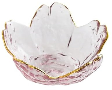 YGLEEULI Coupe à Fruits en Verre Cristal Assiette d'assaisonnement en Fleurs de Cerisier, Petit Plat en Verre for crème glacée, Salade de Fruits(Gold Line)