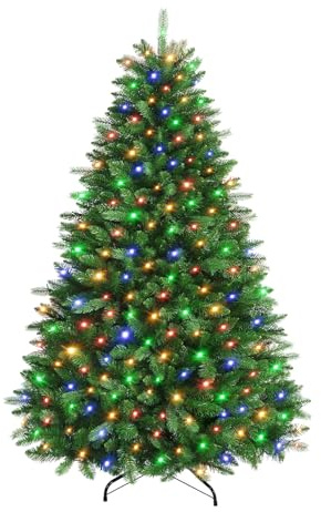 SHareconn 4FT Pre Lit Artificial Christmas Tree with 170 Warm White & Multicolor LED Lights, 12 Light Modes, Xmas Tree with 414 PVC & PE Branch Tips, with Metal Stand, Easy Assembly and Foldable
