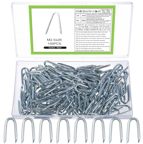 150 Pcs Fence Staples, U Shaped Nails for Fencing Pins, U Fencing Staples Netting Staple, Metal Galvanised U Nails for Chicken Wire Mesh Plastic Garden Mesh(M2.5 x 26 mm)