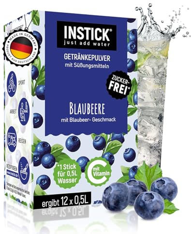 INSTICK Zuckerfreies Instant-Getränk (Blaubeere) - 1 Packung für 12 x 0,5-1 L - Veganes Getränkepulver Kalorienarm & Vitamin C - Instant-Pulver