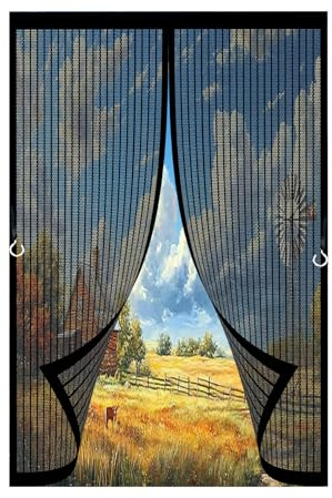 Magnetischer Vorhang 60 x 210 cm Moskitoschutzgitter Terrassentür mit Haken und Klebeband für Schlafzimmertüren, Balkontüren und alle Arten von Türen, Schwarz