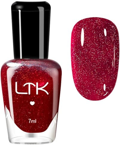 Glitter Red Nail Polish,Wine Red Burgundy Varnish Quick Dry,High Glossy Nail Varnish Red Long Lasting Nail Art Starter for DIY Salon Manicure at Home No UV Needed