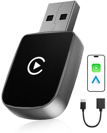 WityEye Adaptador CarPlay e Android Auto Inalámbrico, Bluetooth V5.3, WiFi 5.8GHz, USB C/A, Convertir con Cable a Inalámbrico, per iOS10+, Smartphone Android 11+