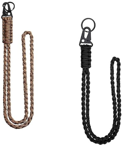 MinLUOCER 2 PCS Heavy Duty Paracord Lanyard 550 Military Braided Keychain Lanyard Durable Parachute Rope Necklace Keychains with Metal Key Rings for Carrying Keys ID Cards Whistle Camera