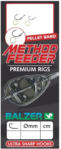 Balzer Premium Method Feeder Haken mit Pelletband 10cm - 5 gebundene Angelhaken