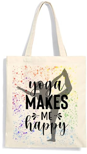 Mr. Gadgets Wiederverwendbare Einkaufstasche aus Baumwolle – Pilates und Yoga Liebhaber – mit Griffen Länge 67 cm – Maße 38 x 42 cm