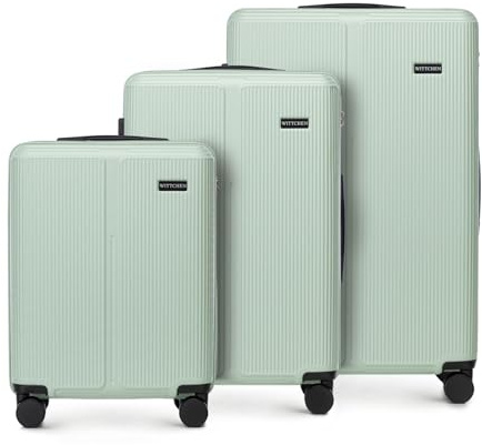 WITTCHEN Stripes Line Kofferset 3-teilig | ABS-Hartschalenkoffer, 4 Rollen 360° | Koffer Set Handgepäck/Mittel/Groß (36/65/96 l) | Zahlenschloss & Teleskopgriff | Farbe: Mintgrün