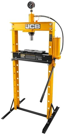 JCB 20 Ton Hydraulic Press, Heavy-Duty Steel H-Frame Workshop Press with Pressure Gauge, Adjustable Working Bed, Manual Pump Operation