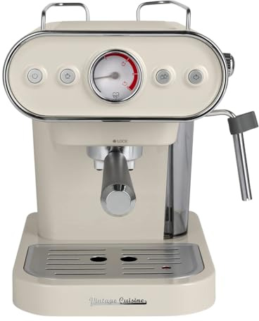 Vintage Cuisine by COO KING Kaffeemaschine mit Aufschäumfunktion, 15 Bar, 1,2L Wassertank, Doppelter Auslauf, Creme/Mint, 29,5x24x26cm